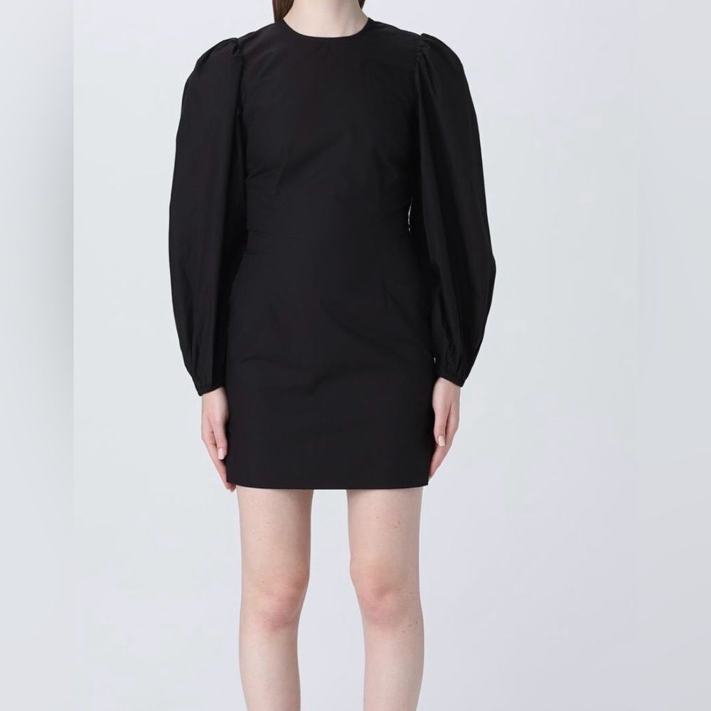 Ganni Mini Open Back Poplin Black Dress NWT